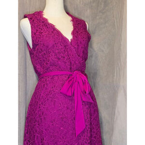Vintage DIANE VON FURSTENBERG Fuchsia Lace Wrap Dress Size 12
